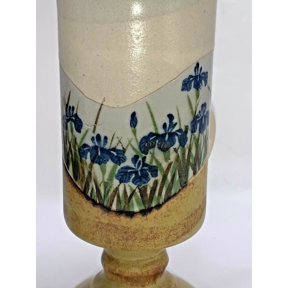 2 VTG Otagiri Tall Irish Coffee Mugs Footed with Blue/Purple Irises Stoneware - Picture 6 of 10